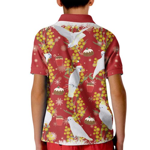 Australia Sulphur-crested Cockatoo Christmas Kid Polo Shirt Aussie Golden Wattle Seamless Style