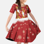 Australia Sulphur-crested Cockatoo Christmas Kid Short Sleeve Dress Aussie Golden Wattle Seamless Style