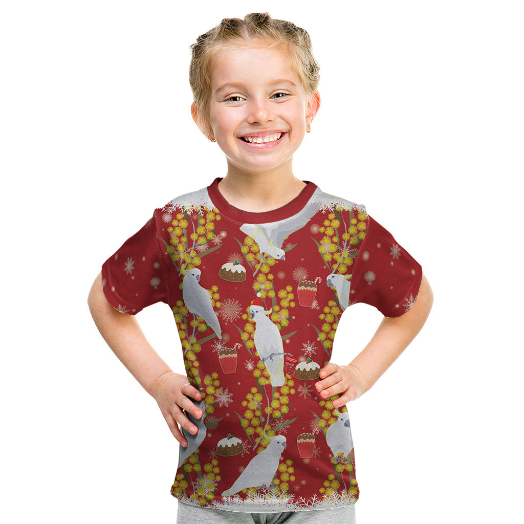Australia Sulphur-crested Cockatoo Christmas Kid T Shirt Aussie Golden Wattle Seamless Style