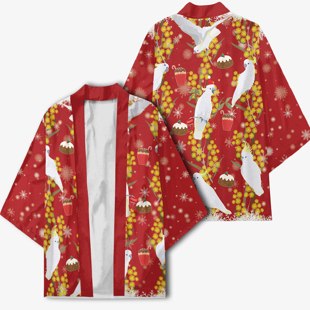 Australia Sulphur-crested Cockatoo Christmas Kimono Aussie Golden Wattle Seamless Style