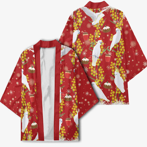 Australia Sulphur-crested Cockatoo Christmas Kimono Aussie Golden Wattle Seamless Style