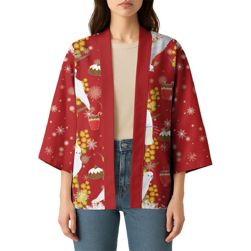 Australia Sulphur-crested Cockatoo Christmas Kimono Aussie Golden Wattle Seamless Style