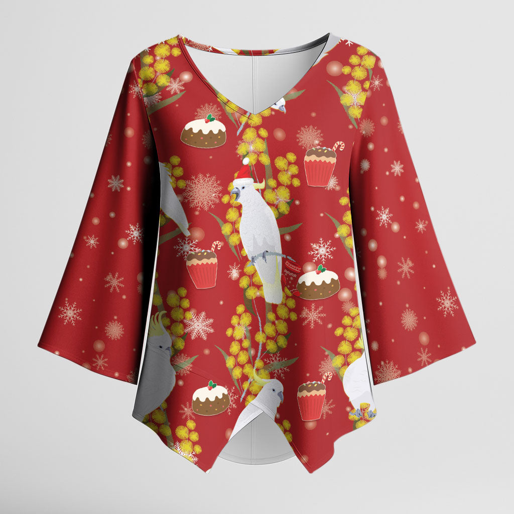 Australia Sulphur-crested Cockatoo Christmas Kimono Sleeve Blouse Aussie Golden Wattle Seamless Style