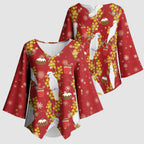 Australia Sulphur-crested Cockatoo Christmas Kimono Sleeve Blouse Aussie Golden Wattle Seamless Style