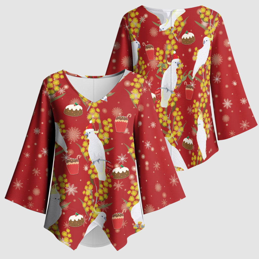 Australia Sulphur-crested Cockatoo Christmas Kimono Sleeve Blouse Aussie Golden Wattle Seamless Style