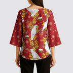 Australia Sulphur-crested Cockatoo Christmas Kimono Sleeve Blouse Aussie Golden Wattle Seamless Style