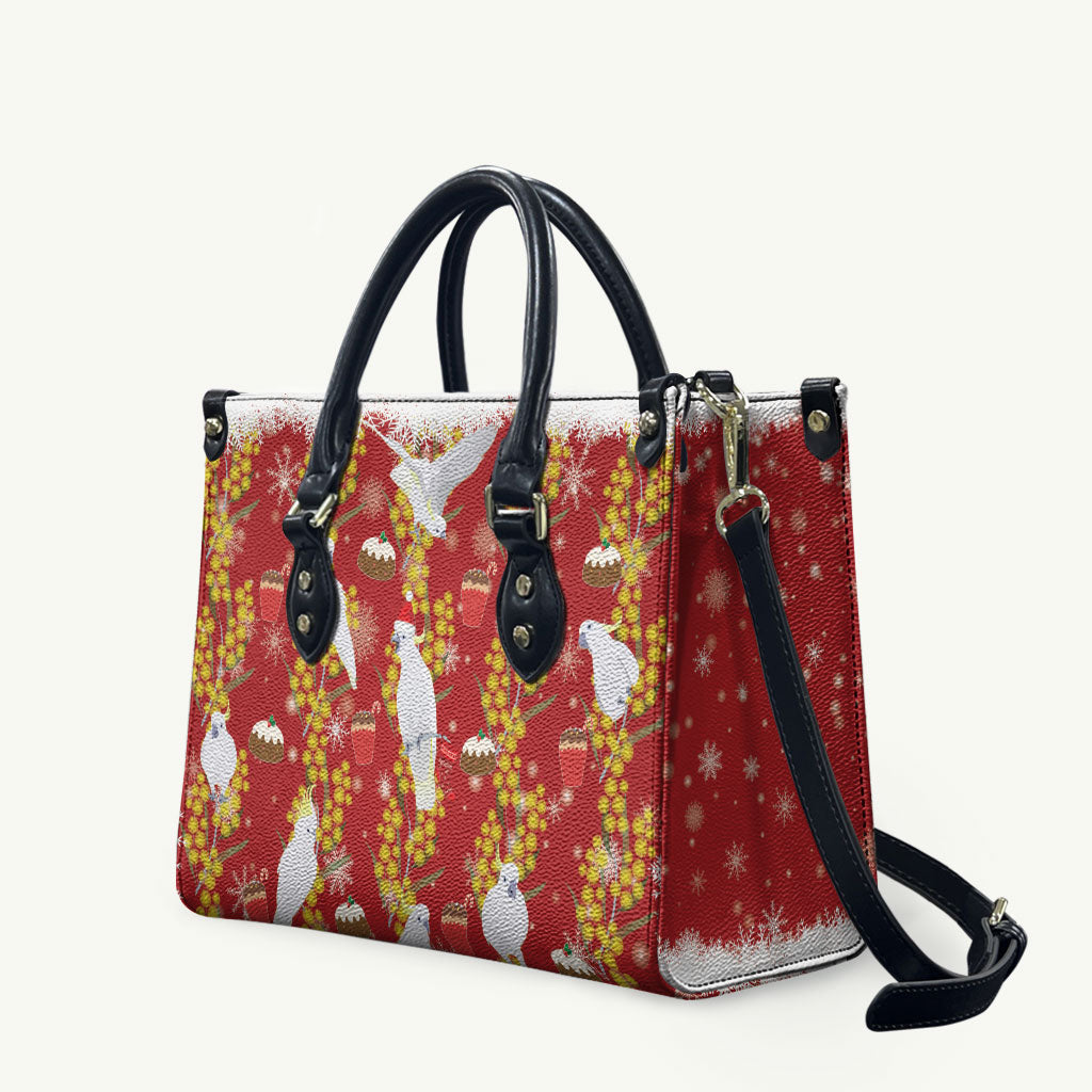 Australia Sulphur-crested Cockatoo Christmas Leather Bag Aussie Golden Wattle Seamless Style