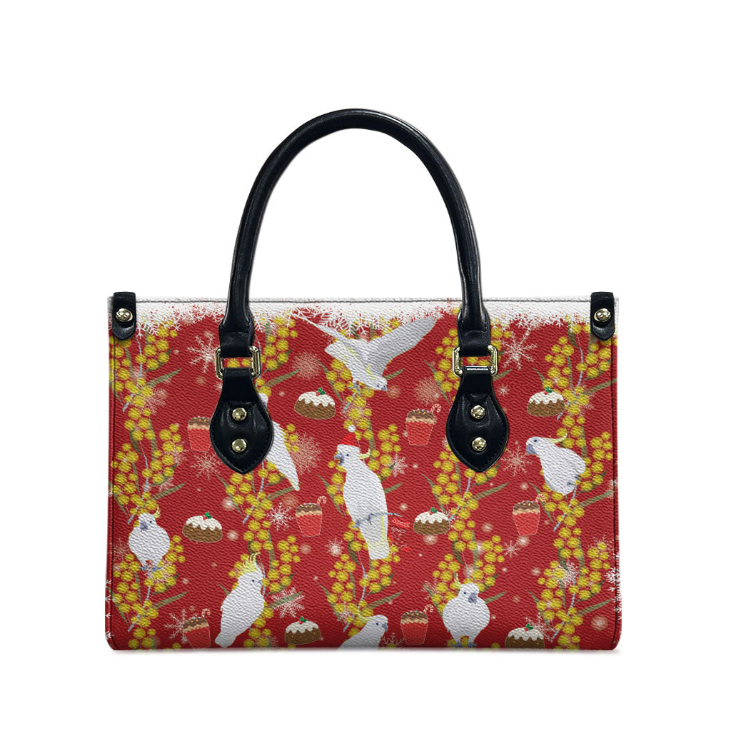 Australia Sulphur-crested Cockatoo Christmas Leather Bag Aussie Golden Wattle Seamless Style
