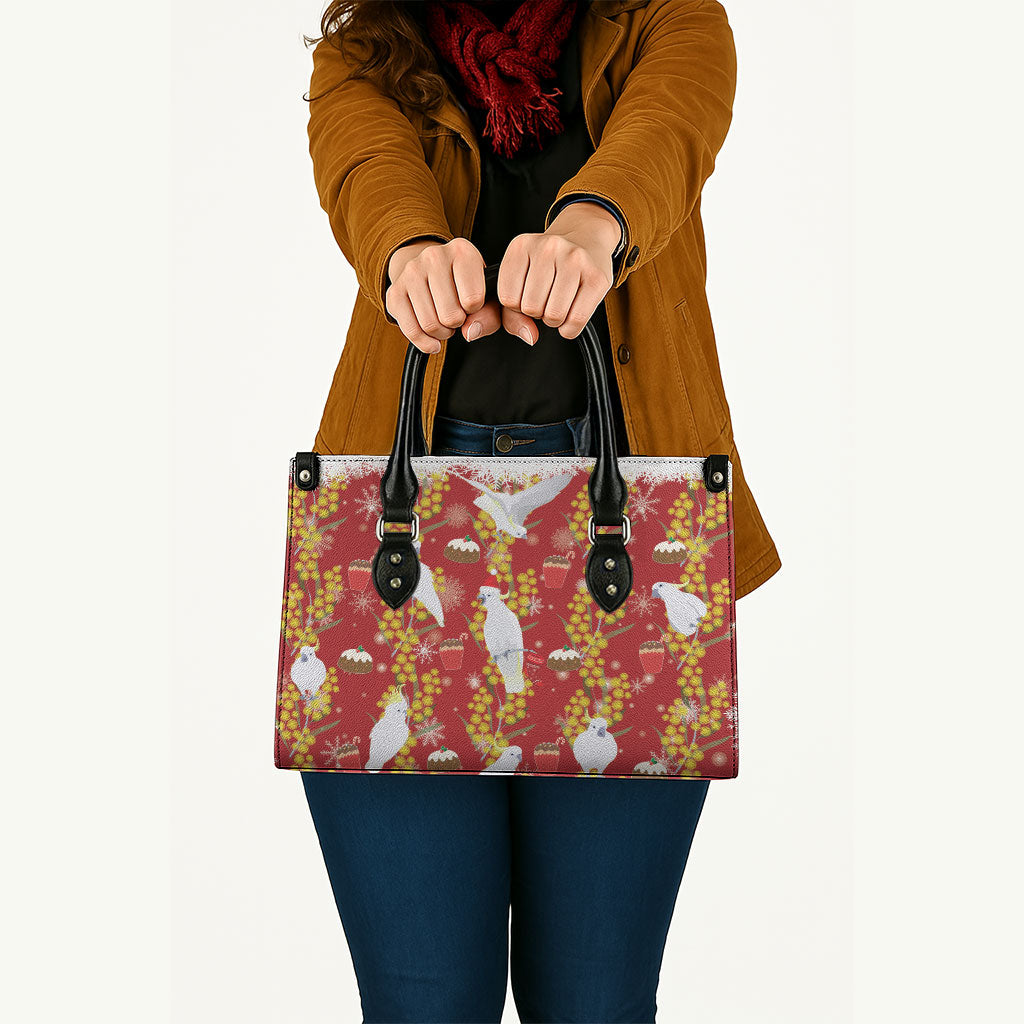 Australia Sulphur-crested Cockatoo Christmas Leather Bag Aussie Golden Wattle Seamless Style