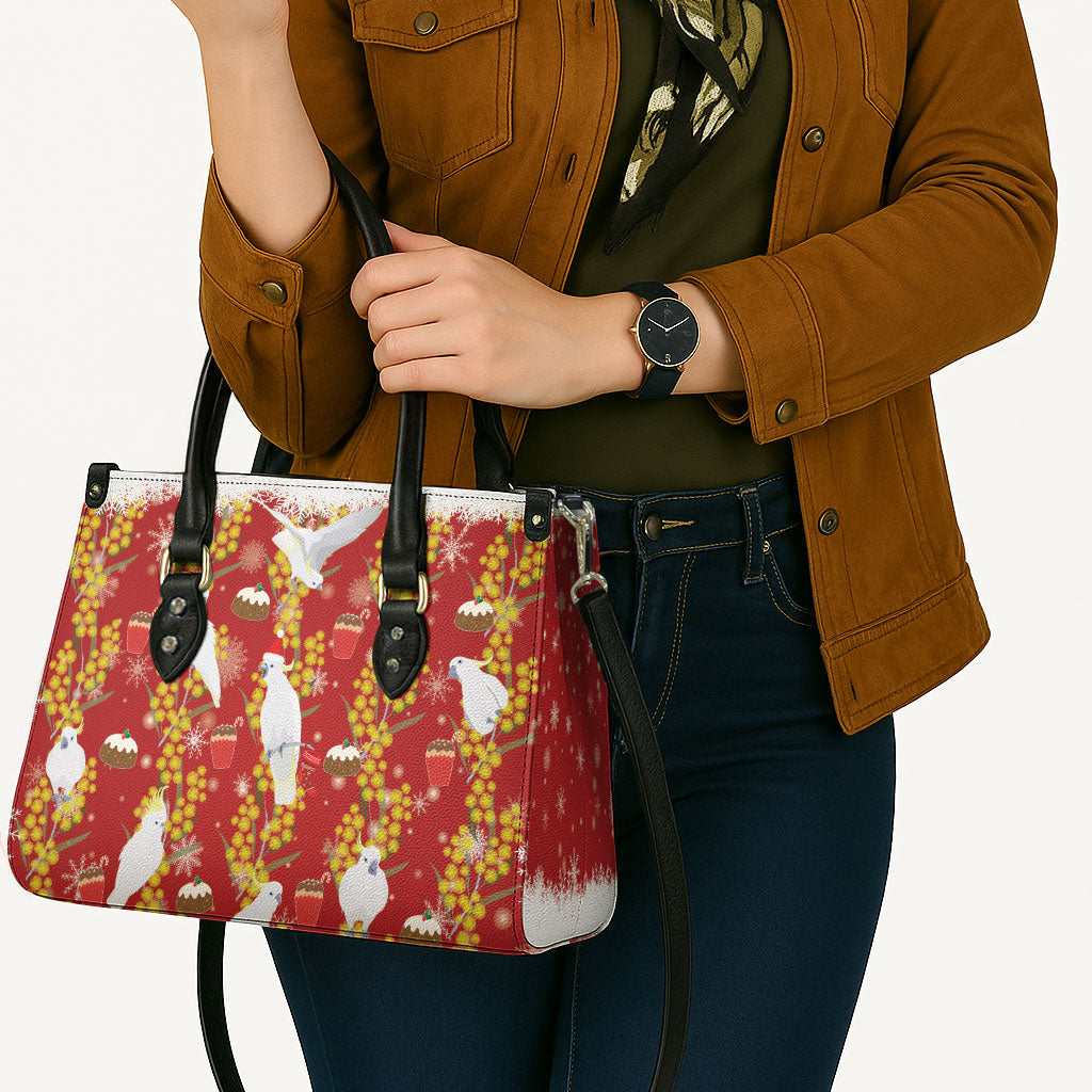 Australia Sulphur-crested Cockatoo Christmas Leather Bag Aussie Golden Wattle Seamless Style