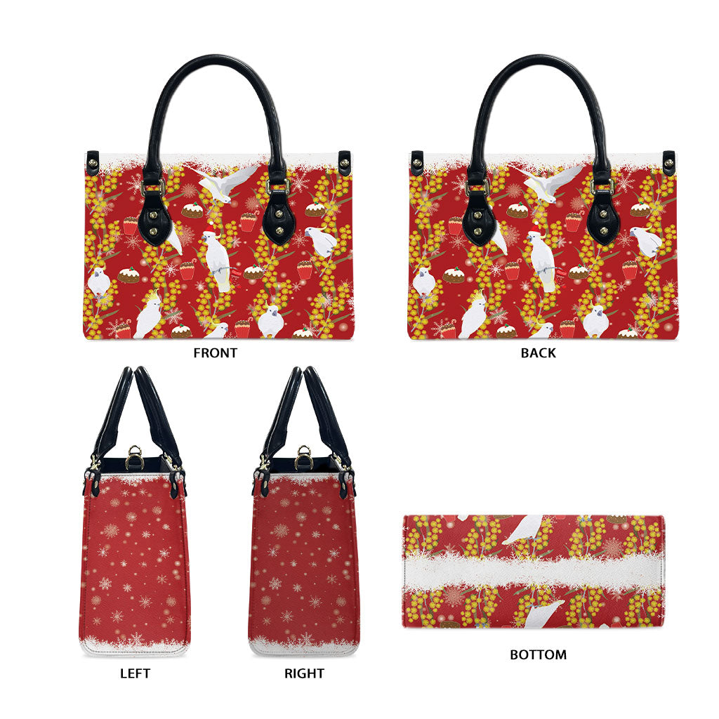 Australia Sulphur-crested Cockatoo Christmas Leather Bag Aussie Golden Wattle Seamless Style