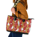 Australia Sulphur-crested Cockatoo Christmas Leather Tote Bag Aussie Golden Wattle Seamless Style
