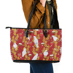 Australia Sulphur-crested Cockatoo Christmas Leather Tote Bag Aussie Golden Wattle Seamless Style