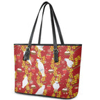 Australia Sulphur-crested Cockatoo Christmas Leather Tote Bag Aussie Golden Wattle Seamless Style
