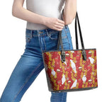Australia Sulphur-crested Cockatoo Christmas Leather Tote Bag Aussie Golden Wattle Seamless Style