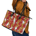 Australia Sulphur-crested Cockatoo Christmas Leather Tote Bag Aussie Golden Wattle Seamless Style