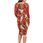 Australia Sulphur-crested Cockatoo Christmas Long Sleeve Bodycon Dress Aussie Golden Wattle Seamless Style