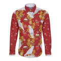 Australia Sulphur-crested Cockatoo Christmas Long Sleeve Button Shirt Aussie Golden Wattle Seamless Style