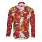 Australia Sulphur-crested Cockatoo Christmas Long Sleeve Button Shirt Aussie Golden Wattle Seamless Style
