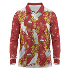 Australia Sulphur-crested Cockatoo Christmas Long Sleeve Polo Shirt Aussie Golden Wattle Seamless Style