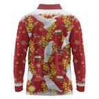 Australia Sulphur-crested Cockatoo Christmas Long Sleeve Polo Shirt Aussie Golden Wattle Seamless Style