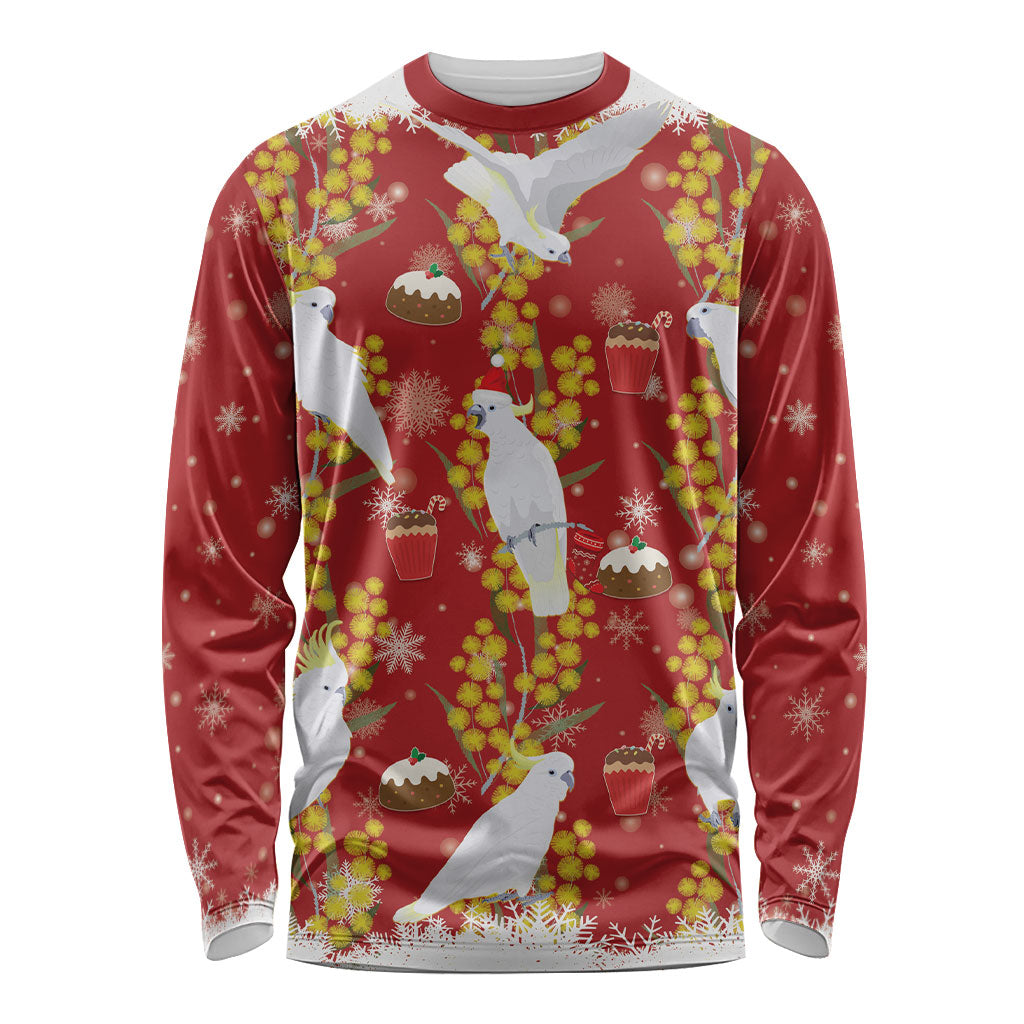 Australia Sulphur-crested Cockatoo Christmas Long Sleeve Shirt Aussie Golden Wattle Seamless Style