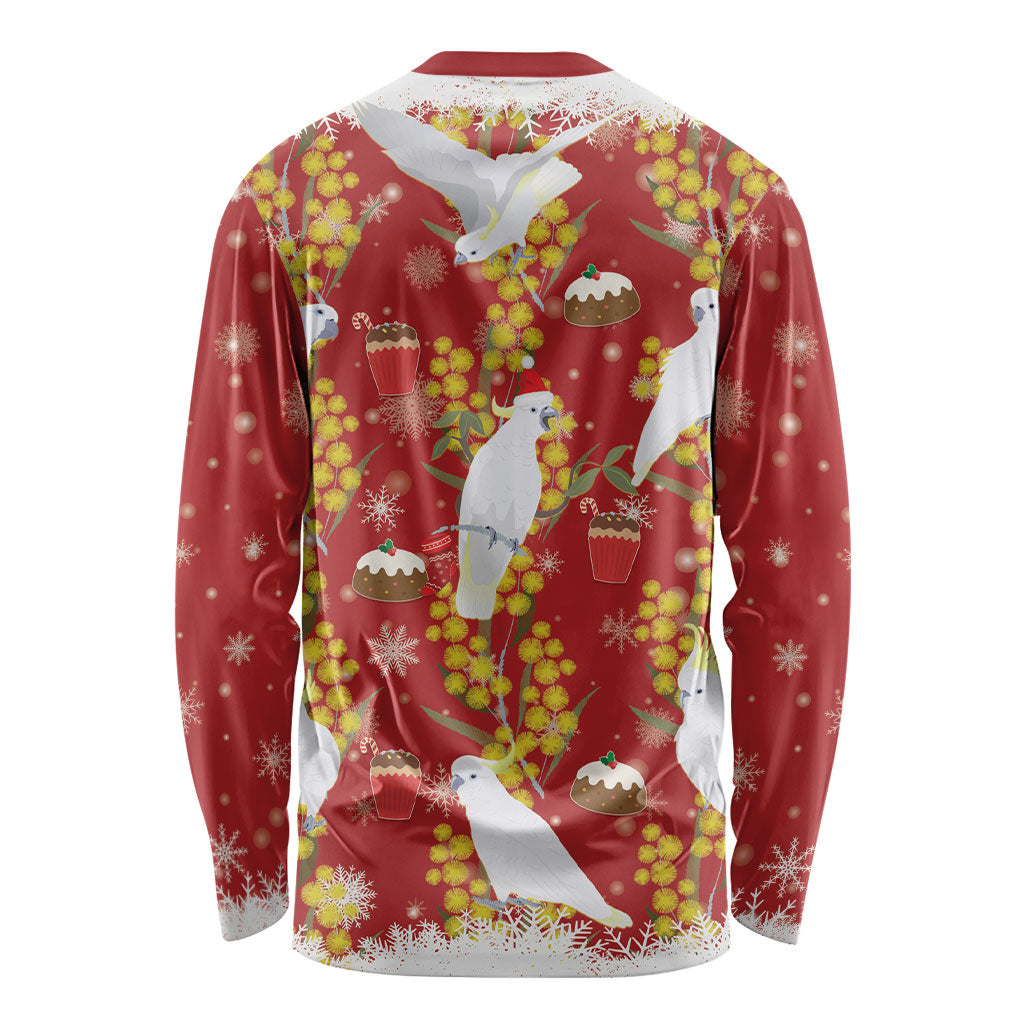 Australia Sulphur-crested Cockatoo Christmas Long Sleeve Shirt Aussie Golden Wattle Seamless Style