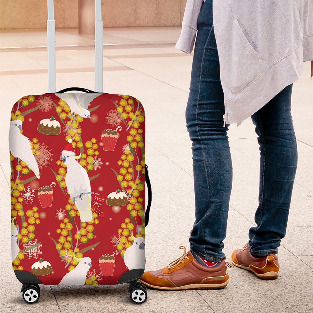 Australia Sulphur-crested Cockatoo Christmas Luggage Cover Aussie Golden Wattle Seamless Style