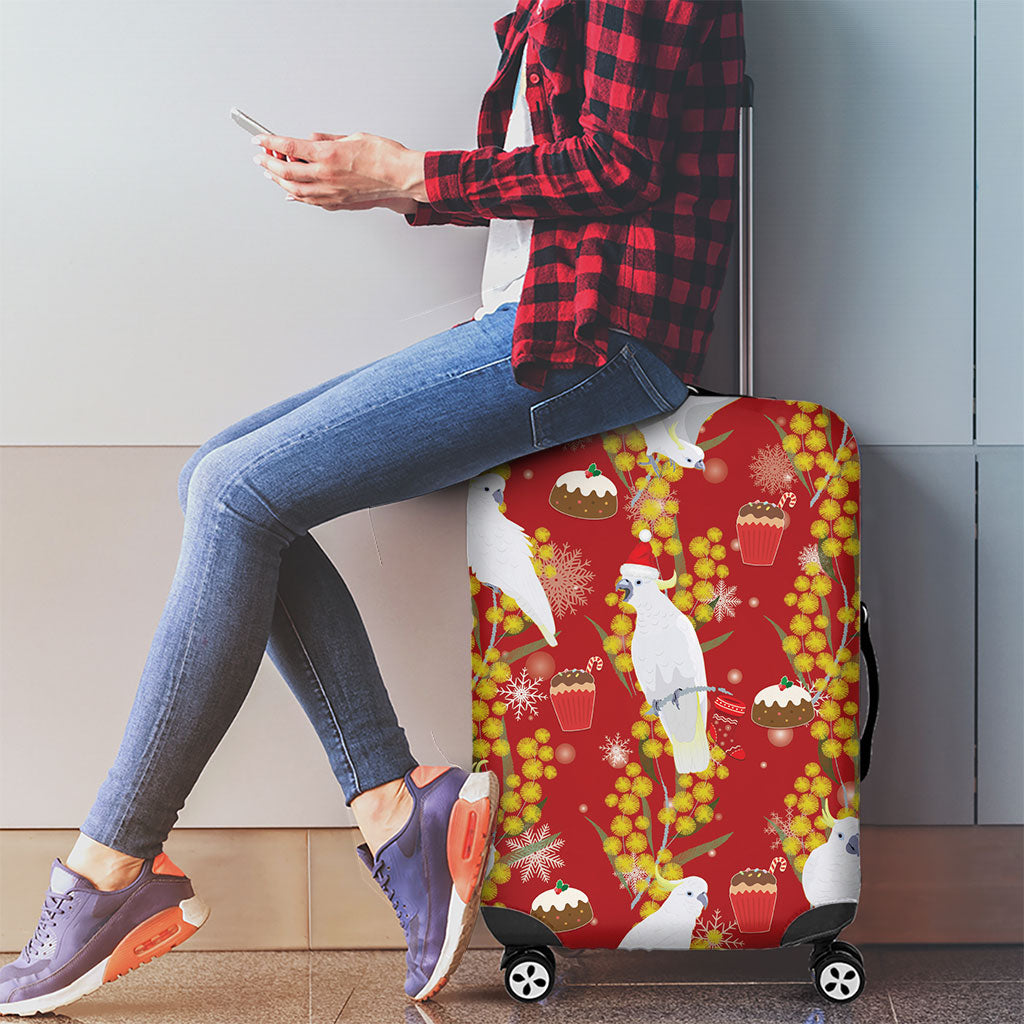 Australia Sulphur-crested Cockatoo Christmas Luggage Cover Aussie Golden Wattle Seamless Style