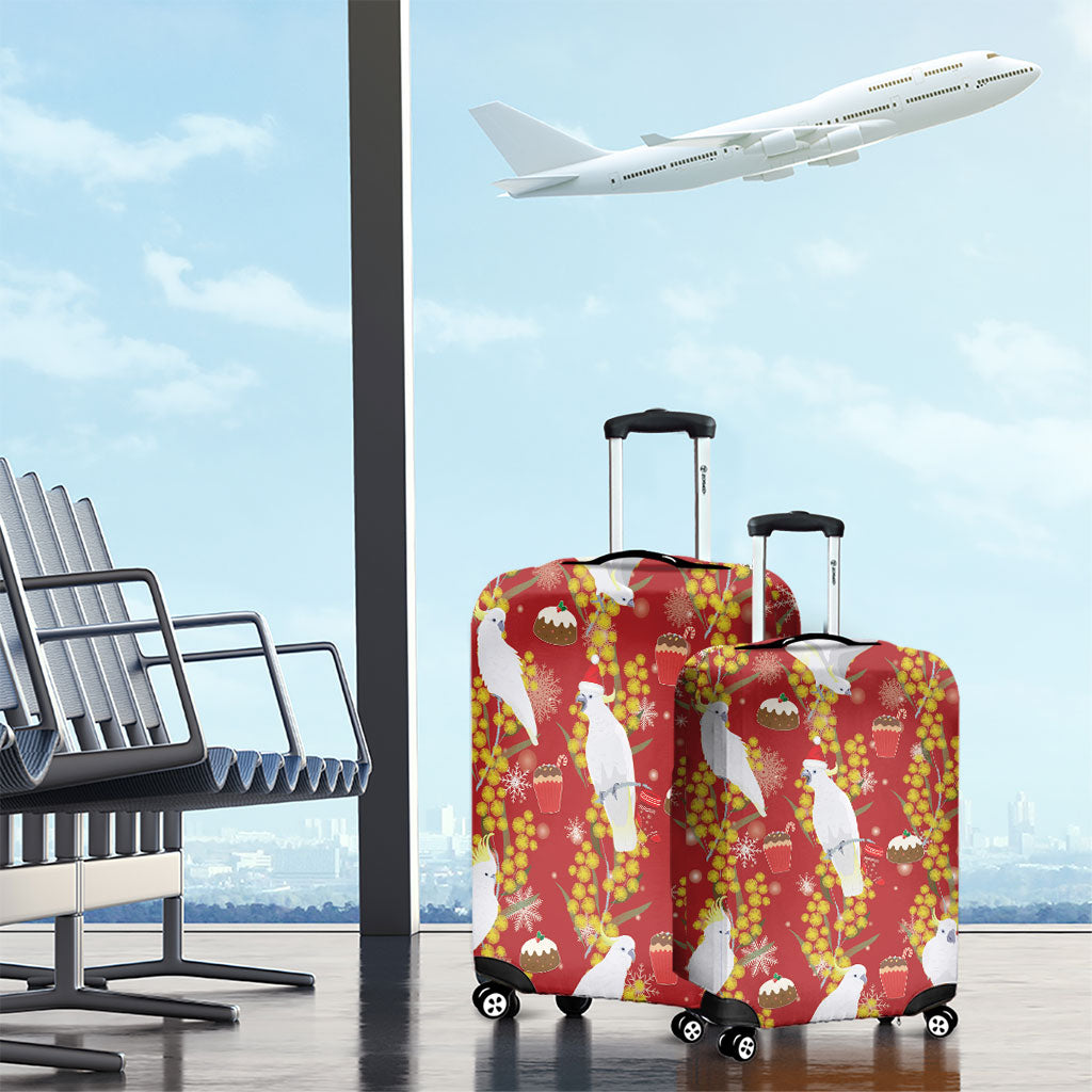 Australia Sulphur-crested Cockatoo Christmas Luggage Cover Aussie Golden Wattle Seamless Style