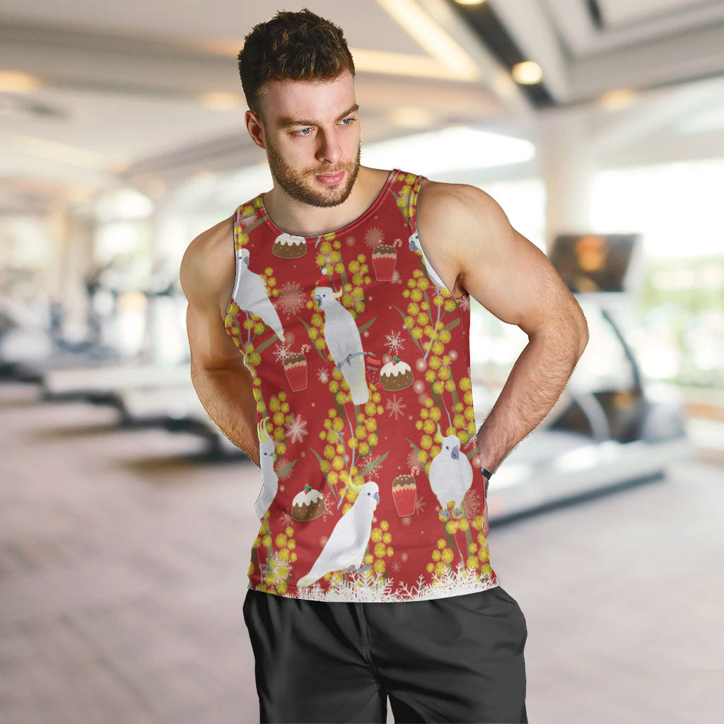 Australia Sulphur-crested Cockatoo Christmas Men Tank Top Aussie Golden Wattle Seamless Style