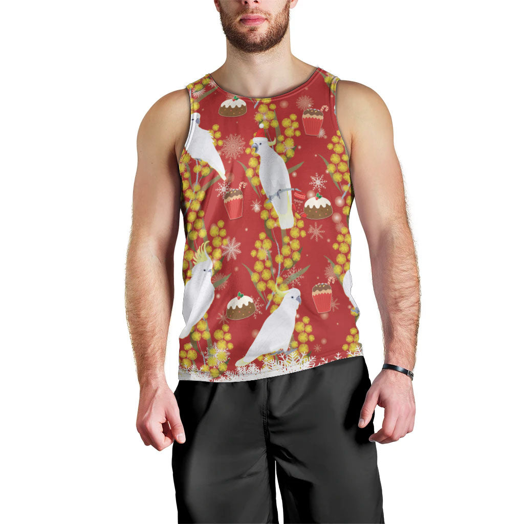 Australia Sulphur-crested Cockatoo Christmas Men Tank Top Aussie Golden Wattle Seamless Style