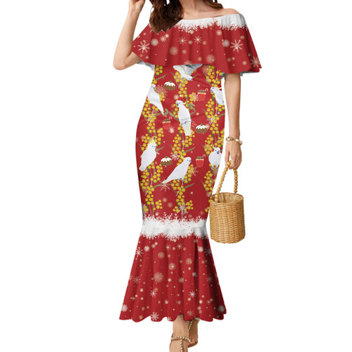 Australia Sulphur-crested Cockatoo Christmas Mermaid Dress Aussie Golden Wattle Seamless Style