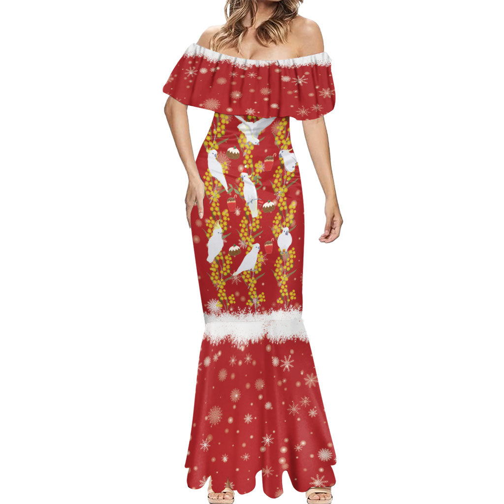 Australia Sulphur-crested Cockatoo Christmas Mermaid Dress Aussie Golden Wattle Seamless Style