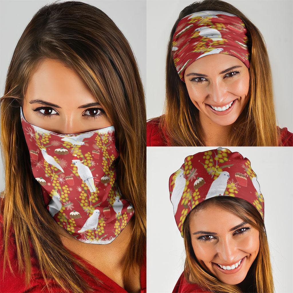 Australia Sulphur-crested Cockatoo Christmas Neck Gaiter Aussie Golden Wattle Seamless Style