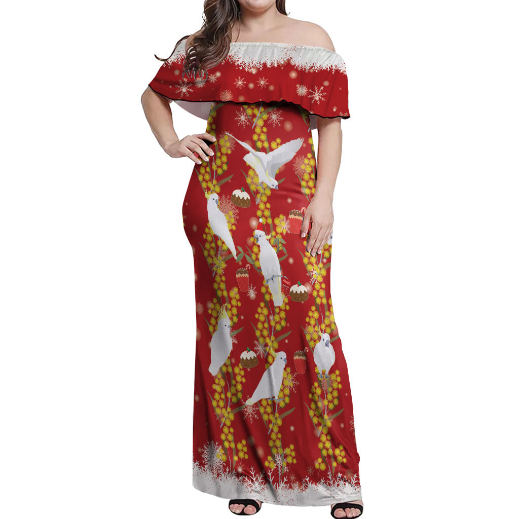 Australia Sulphur-crested Cockatoo Christmas Off Shoulder Maxi Dress Aussie Golden Wattle Seamless Style