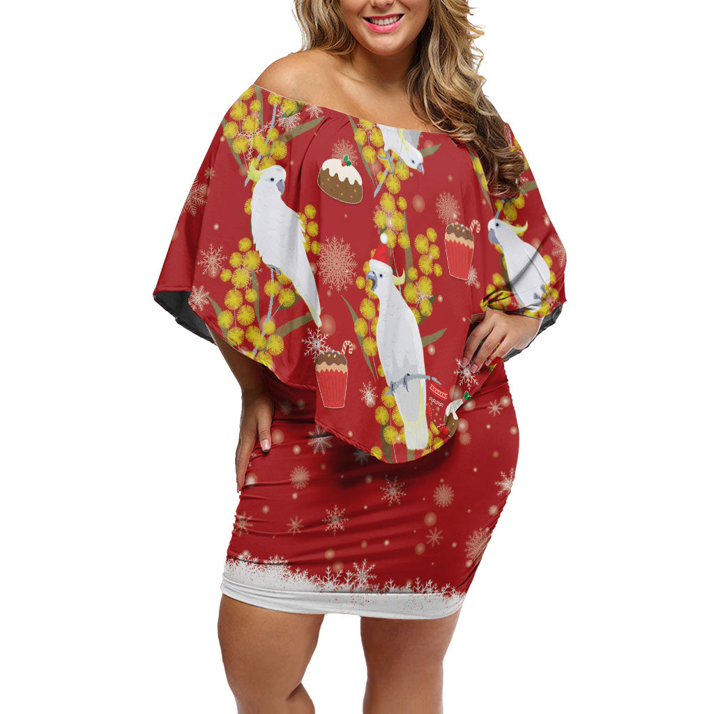 Australia Sulphur-crested Cockatoo Christmas Off Shoulder Short Dress Aussie Golden Wattle Seamless Style