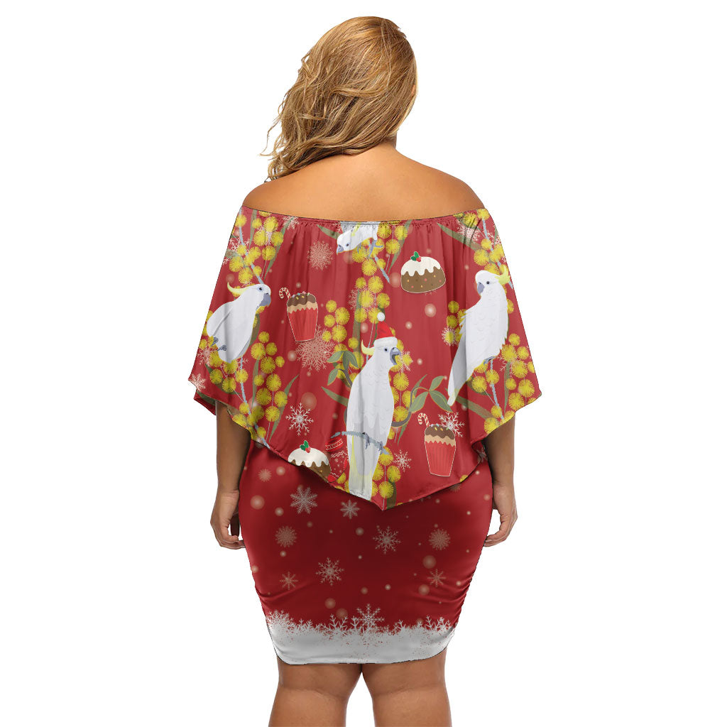 Australia Sulphur-crested Cockatoo Christmas Off Shoulder Short Dress Aussie Golden Wattle Seamless Style