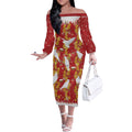Australia Sulphur-crested Cockatoo Christmas Off The Shoulder Long Sleeve Dress Aussie Golden Wattle Seamless Style