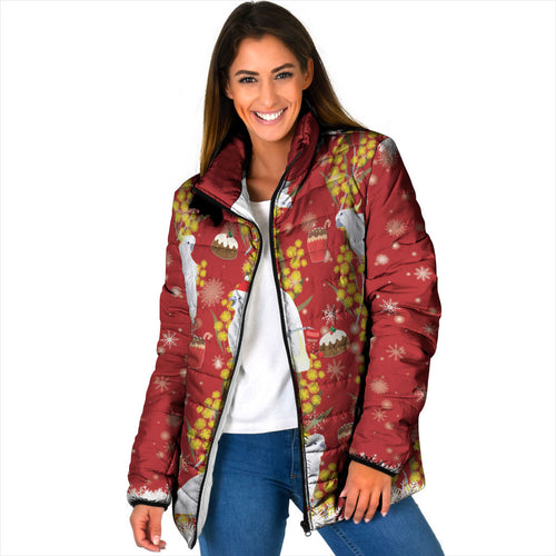 Australia Sulphur-crested Cockatoo Christmas Padded Jacket Aussie Golden Wattle Seamless Style