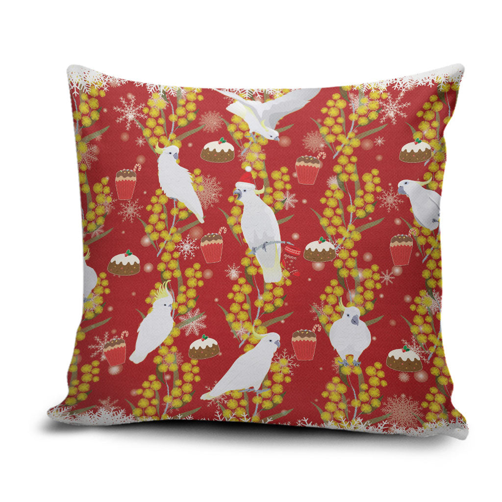 Australia Sulphur-crested Cockatoo Christmas Pillow Cover Aussie Golden Wattle Seamless Style