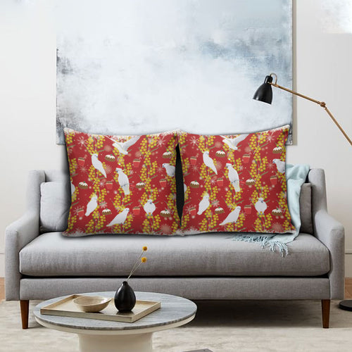 Australia Sulphur-crested Cockatoo Christmas Pillow Cover Aussie Golden Wattle Seamless Style