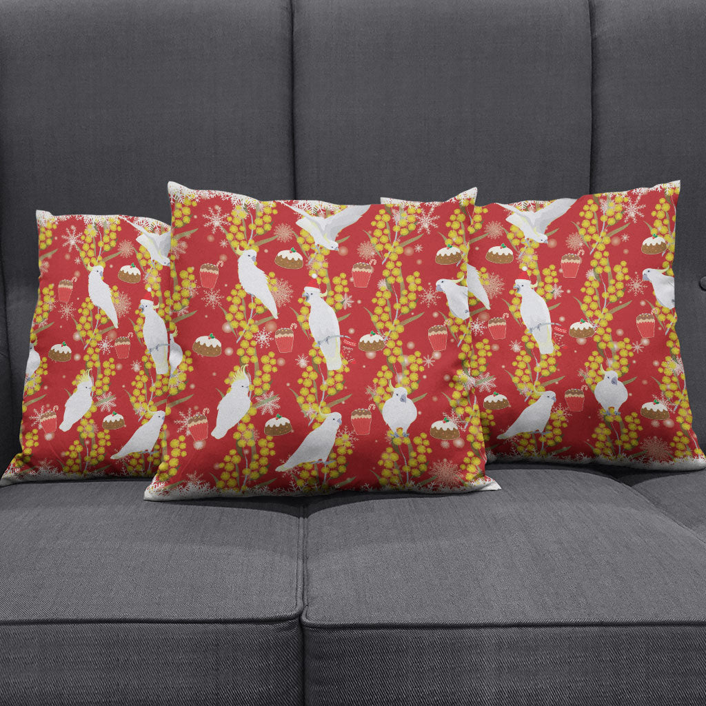 Australia Sulphur-crested Cockatoo Christmas Pillow Cover Aussie Golden Wattle Seamless Style