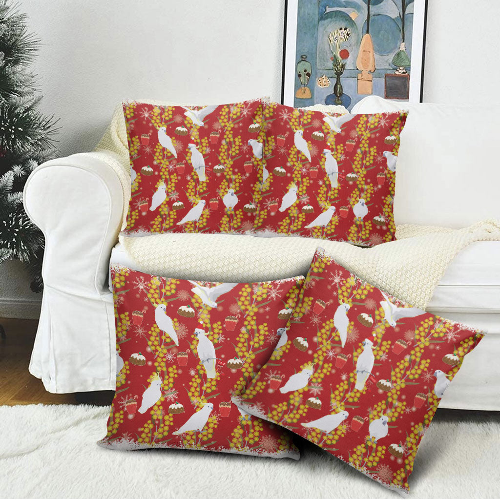 Australia Sulphur-crested Cockatoo Christmas Pillow Cover Aussie Golden Wattle Seamless Style