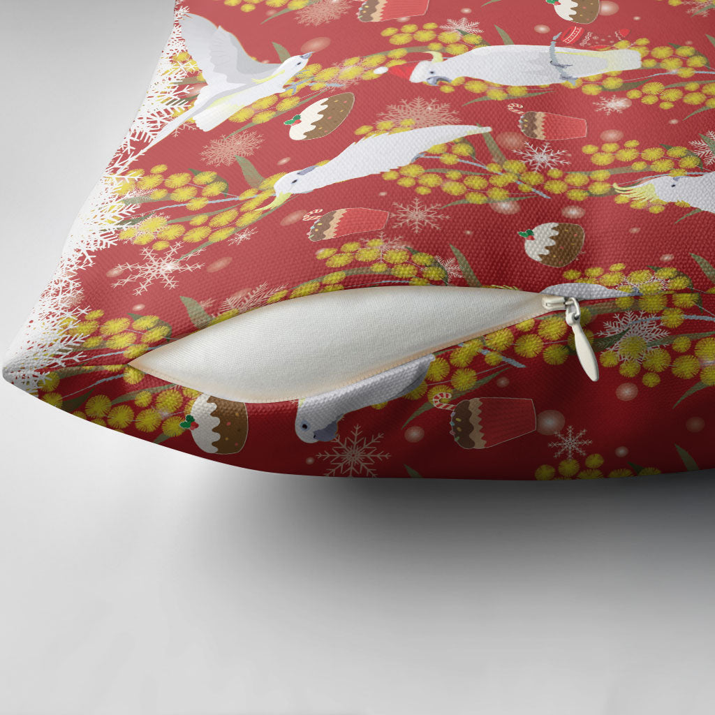 Australia Sulphur-crested Cockatoo Christmas Pillow Cover Aussie Golden Wattle Seamless Style