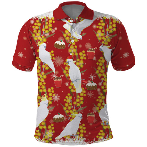 Australia Sulphur-crested Cockatoo Christmas Polo Shirt Aussie Golden Wattle Seamless Style