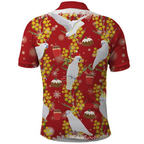 Australia Sulphur-crested Cockatoo Christmas Polo Shirt Aussie Golden Wattle Seamless Style