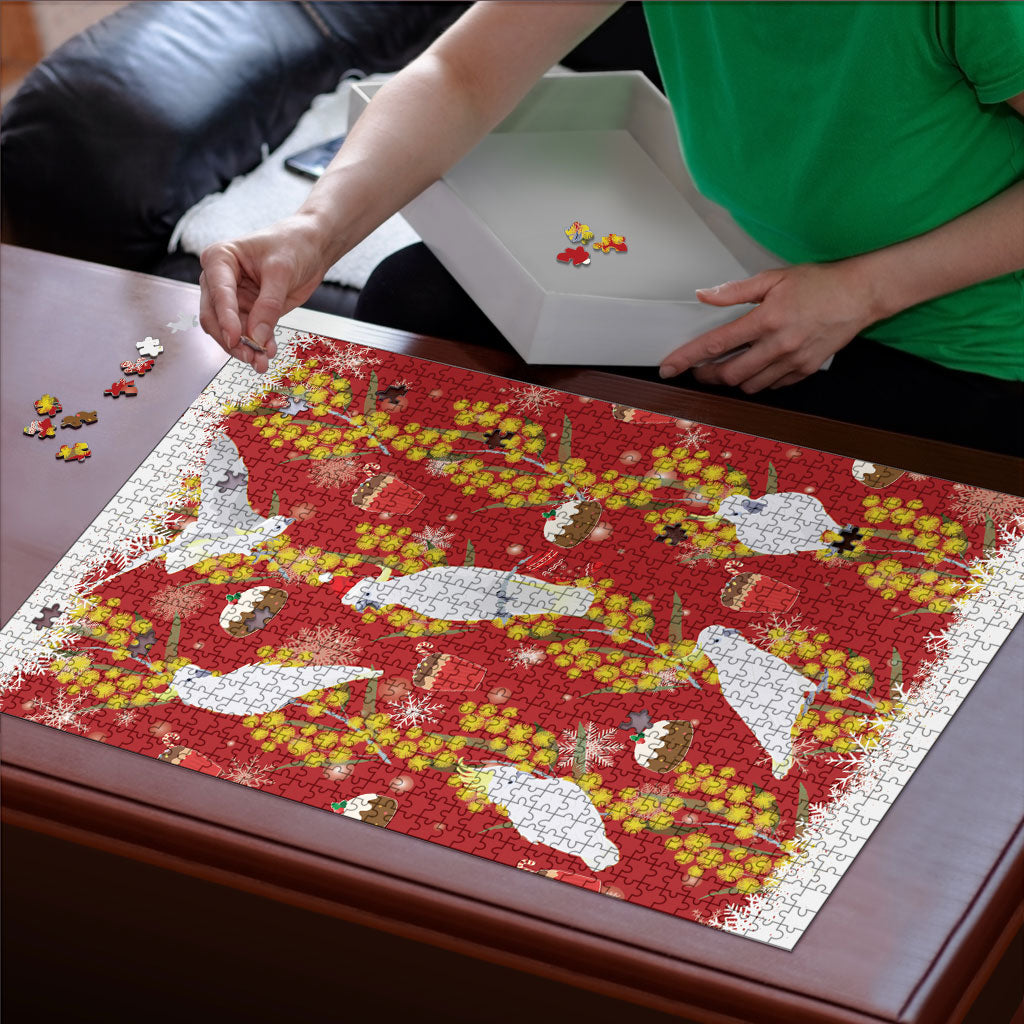 Australia Sulphur-crested Cockatoo Christmas Puzzle Aussie Golden Wattle Seamless Style