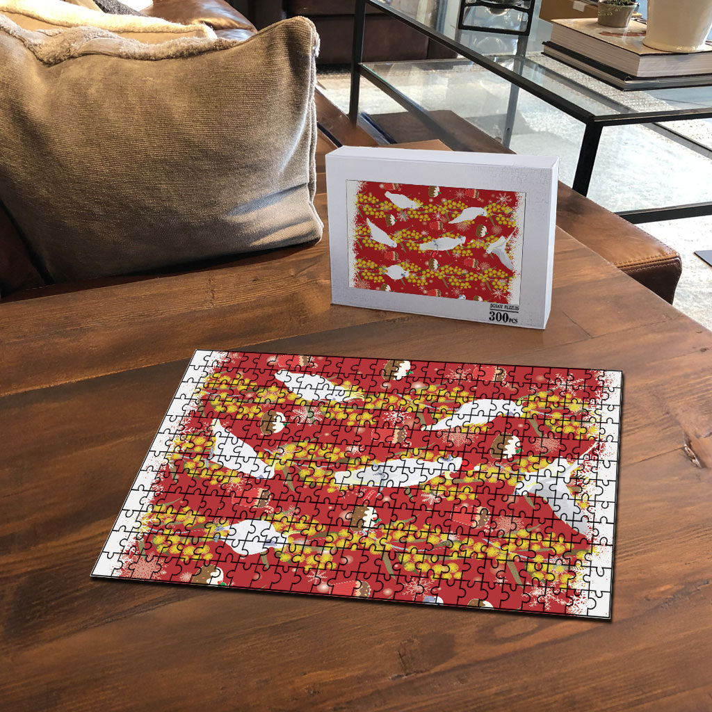 Australia Sulphur-crested Cockatoo Christmas Puzzle Aussie Golden Wattle Seamless Style