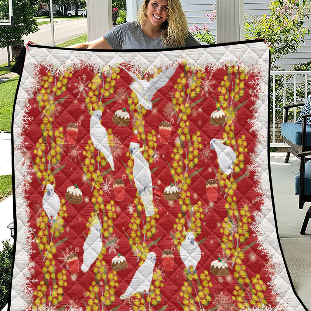 Australia Sulphur-crested Cockatoo Christmas Quilt Aussie Golden Wattle Seamless Style